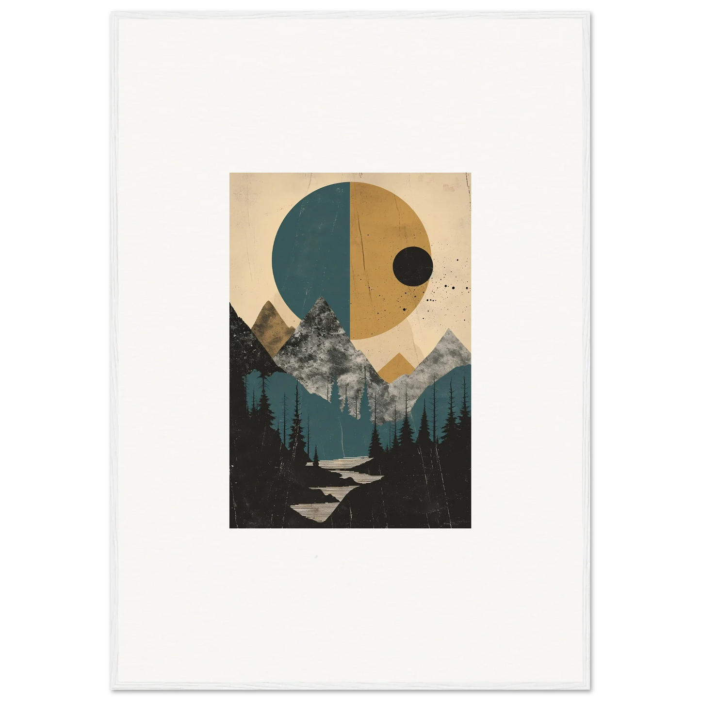 Abstract landscape artwork with geometric shapes, perfect for Eclipse Oasis room decor