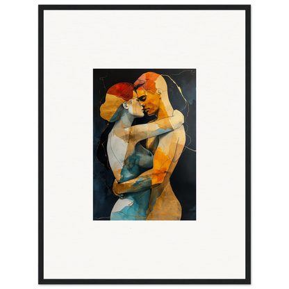 Abstract painting of two embracing figures in vibrant colors for room decor