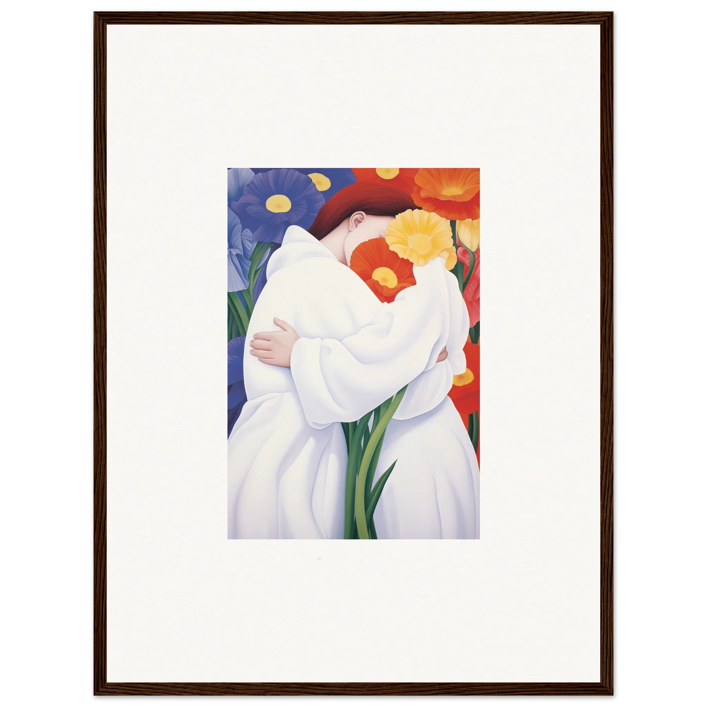 Abstract painting of two embracing figures for vibrant room decor or framed wall art