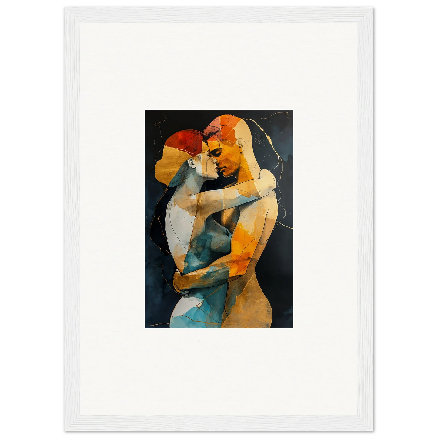 Abstract painting of two figures embracing, perfect for room decor and framed wall art