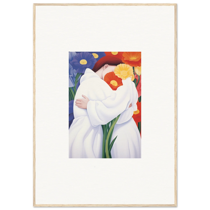 Abstract painting of a white figure with flowers, ideal for room decor or framed wall art