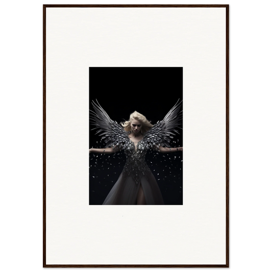 Angelic figure with dark wings in Ether Echoes framed wall art for unique room decor