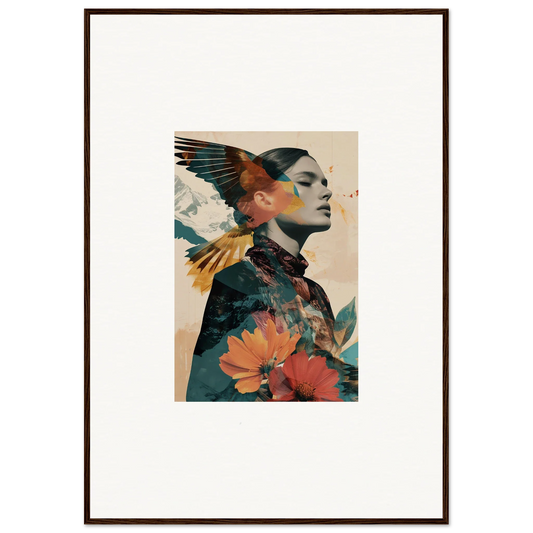 Artistic portrait of a woman with floral and avian elements for Auratic Tango room decor