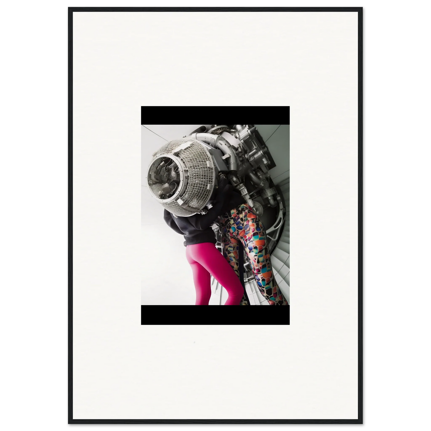 Astronaut in bright pink legs spacesuit for Magneto Embrace room decor framed wall art