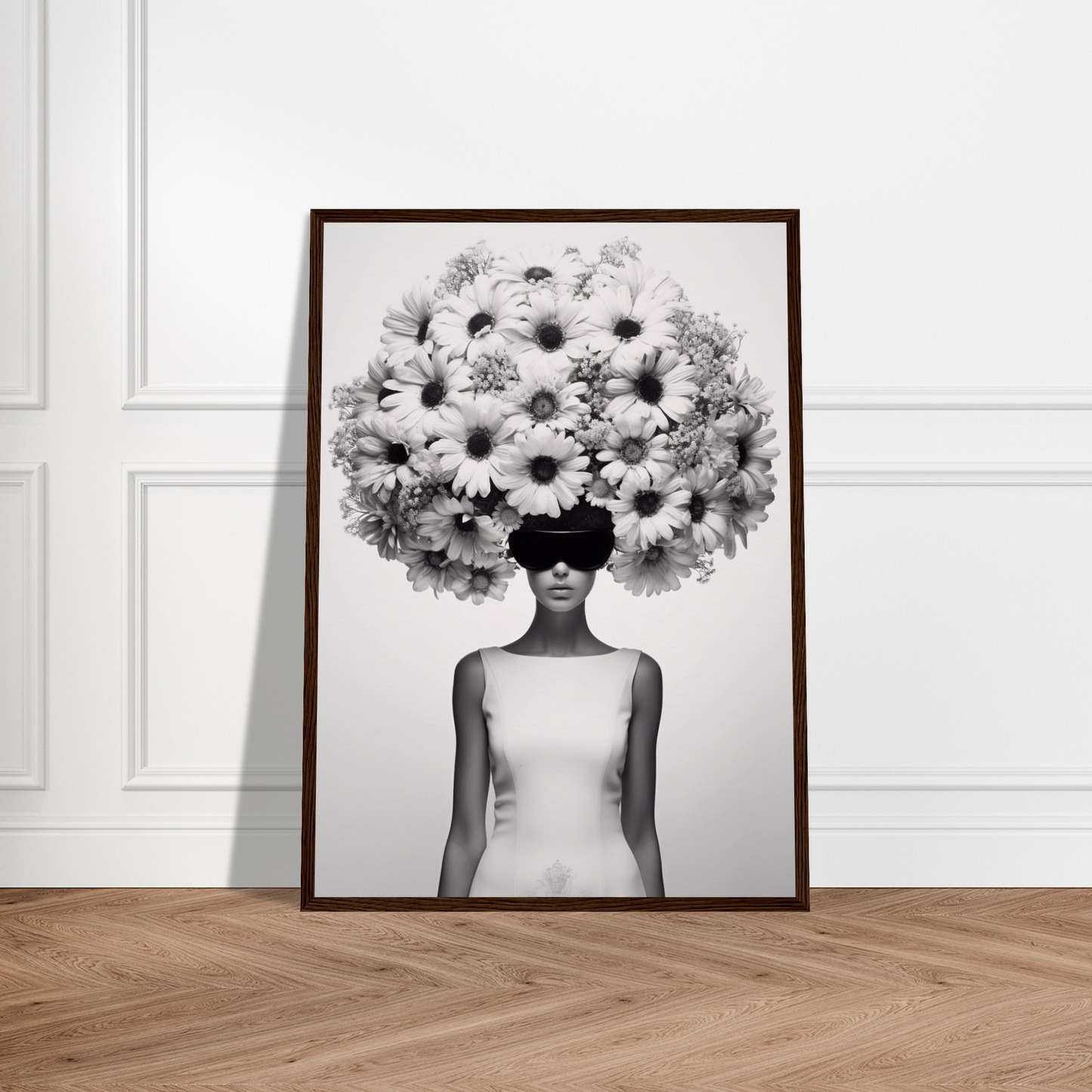 A high quality Afro Flower Power The Oracle Windows™ Collection of a woman with flowers on her head, perfect to transform your space into fashionable wall art.