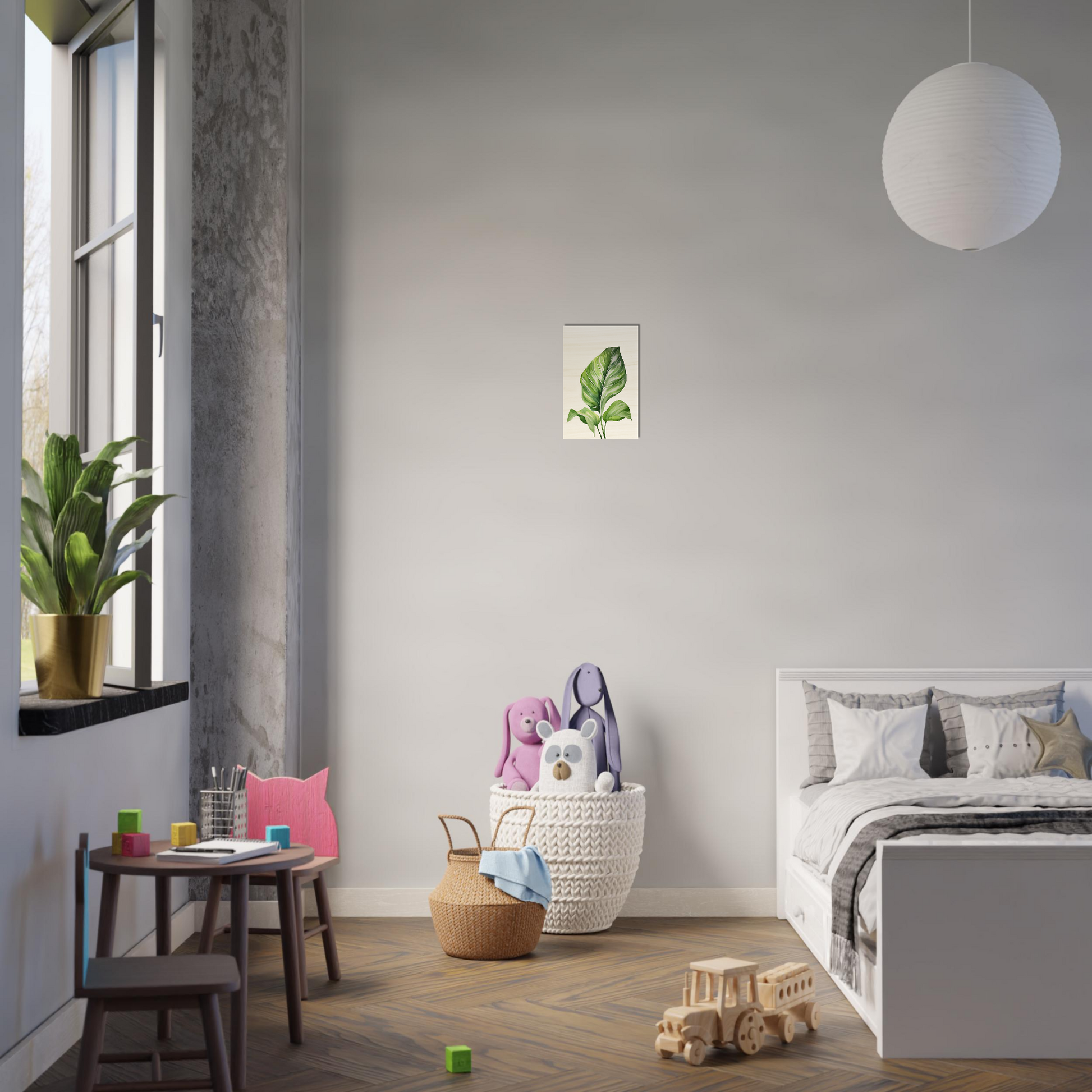 Transform your space with a Aquarelles Tropical Leaf D - Wood Prints for my wall featuring an AI generated art - a painting of a green leaf on a white background.