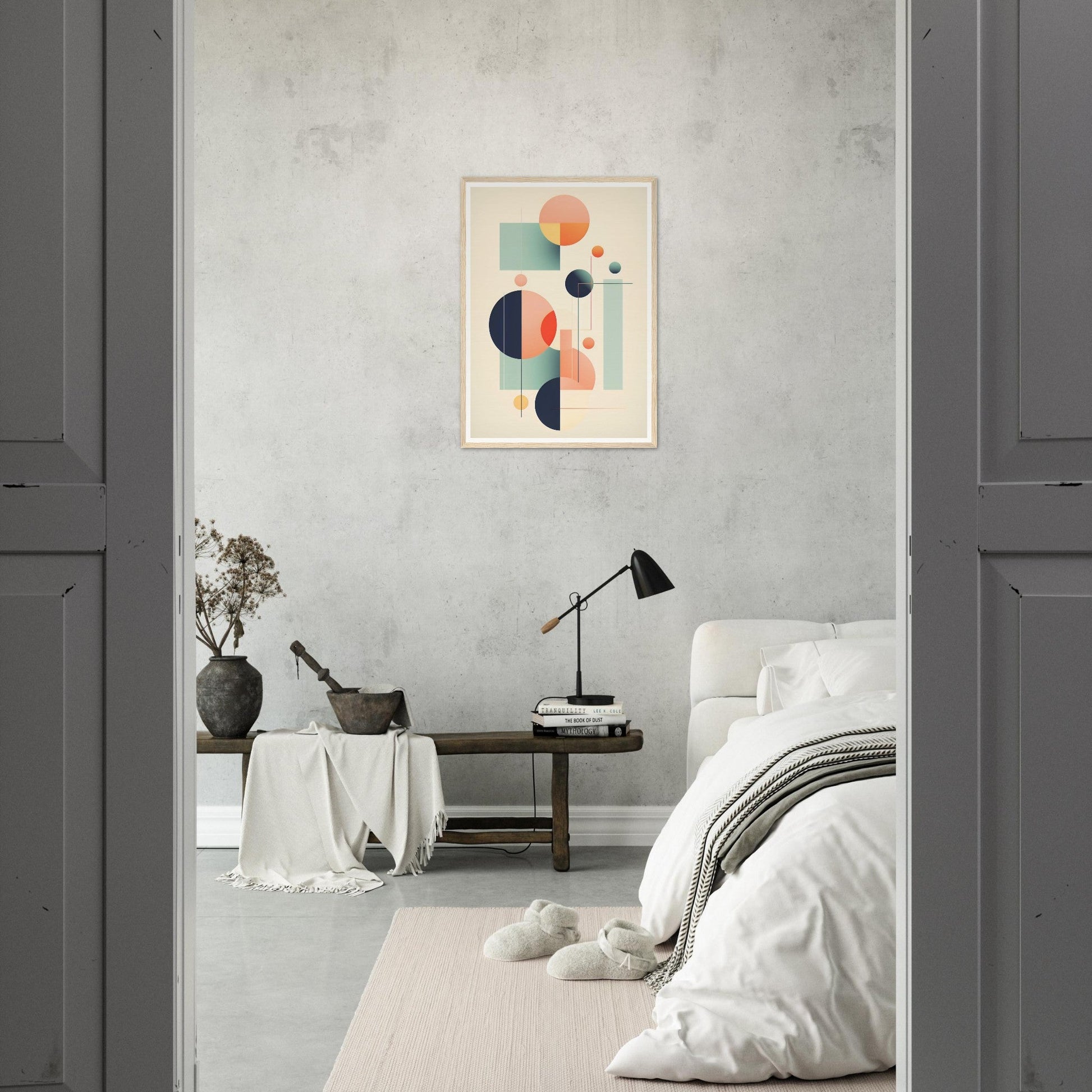 A high quality framed Abstract Geometry O The Oracle Windows™ Collection print with geometric shapes and circles, perfect for my wall.