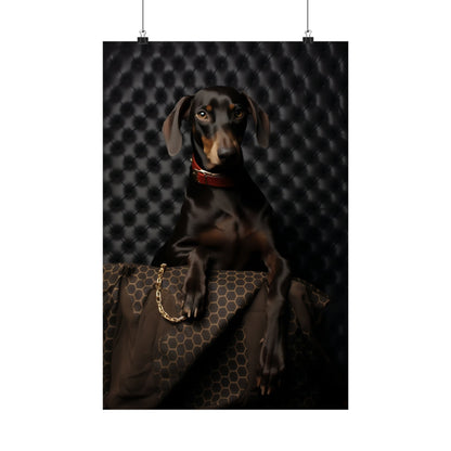 A black and tan da dog sitting on a black background