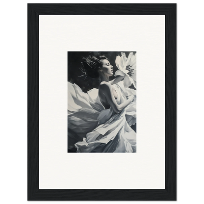 Black and white framed wall art of a person in flowing fabric for blush reverie room decor