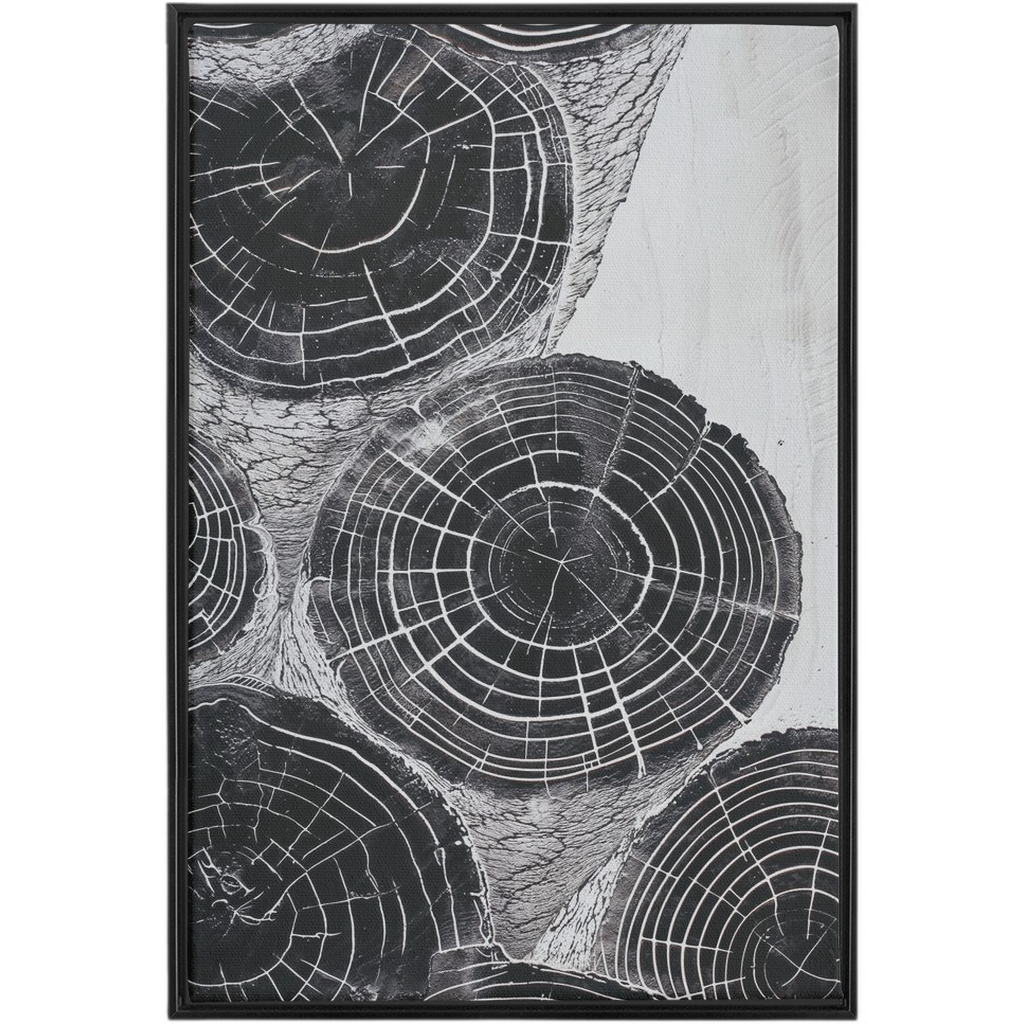 A black and white painting with circles on it