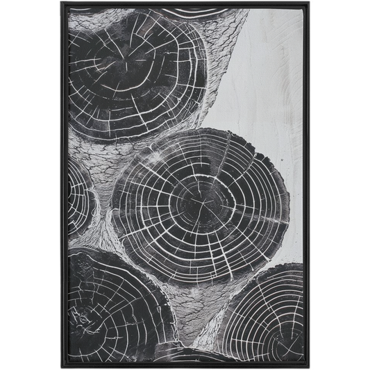 A black and white painting with circles on it