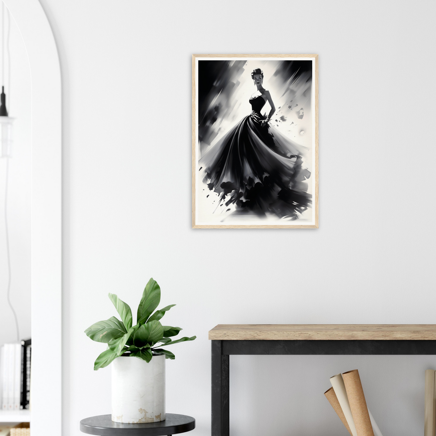 A black and white drawing of a woman, created using Classics Are Forever J The Oracle Windows™ Collection-generated art, in a high quality poster.