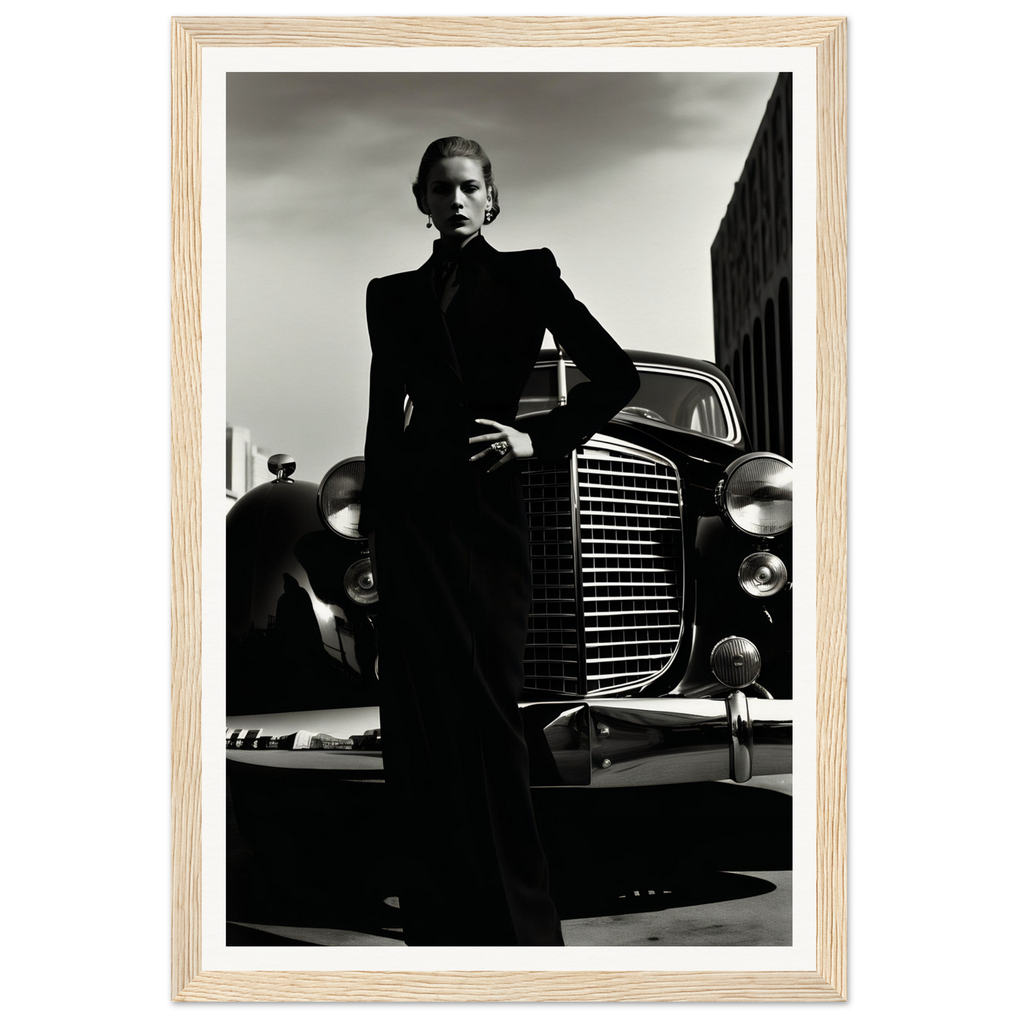 A woman standing next to an old car, perfect for a Helmut Wannabe The Edge The Oracle Windows™ Collection wall art poster for my wall.