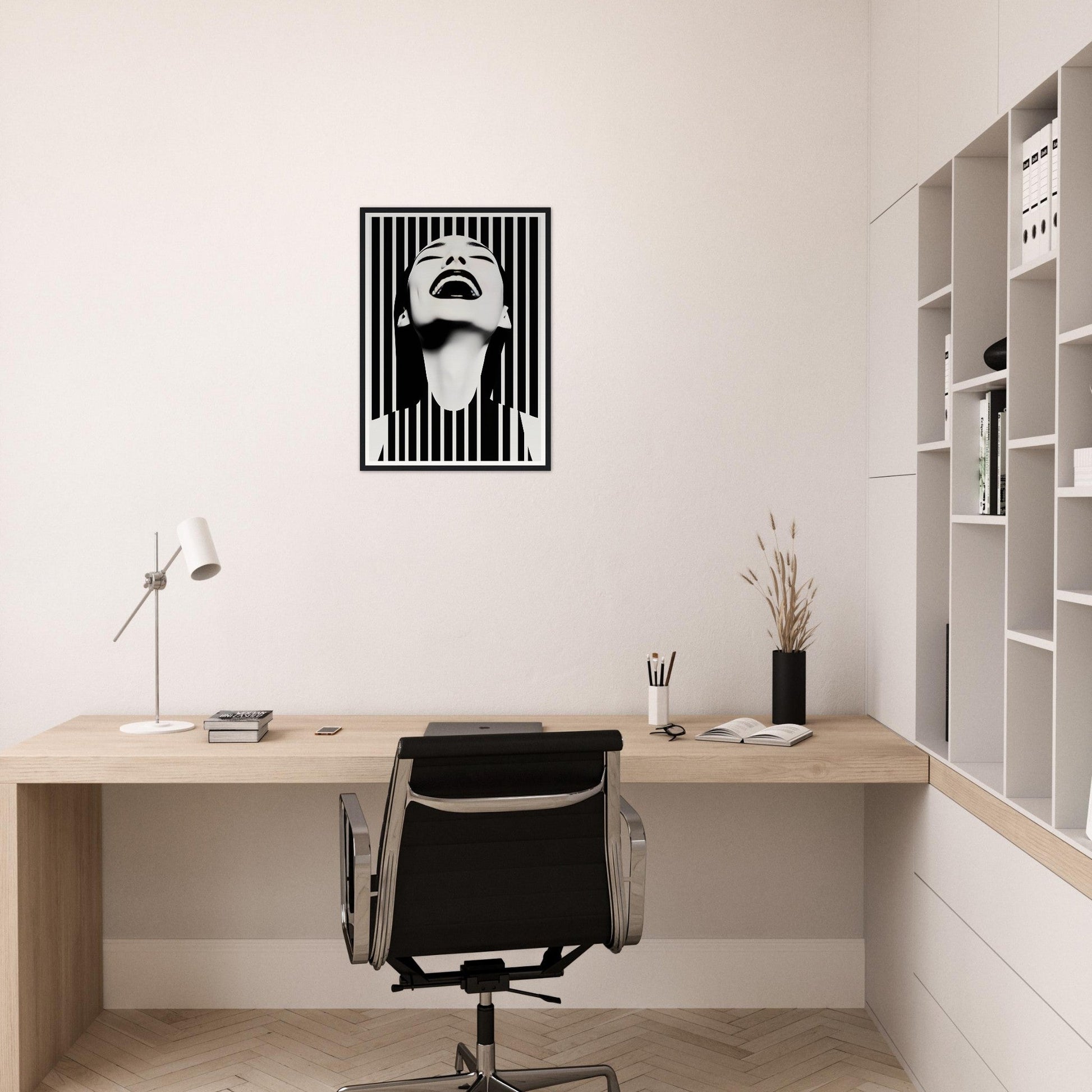 A black and white print of the Joy The Oracle Windows™ Collection, perfect as fashion wall art or a poster.