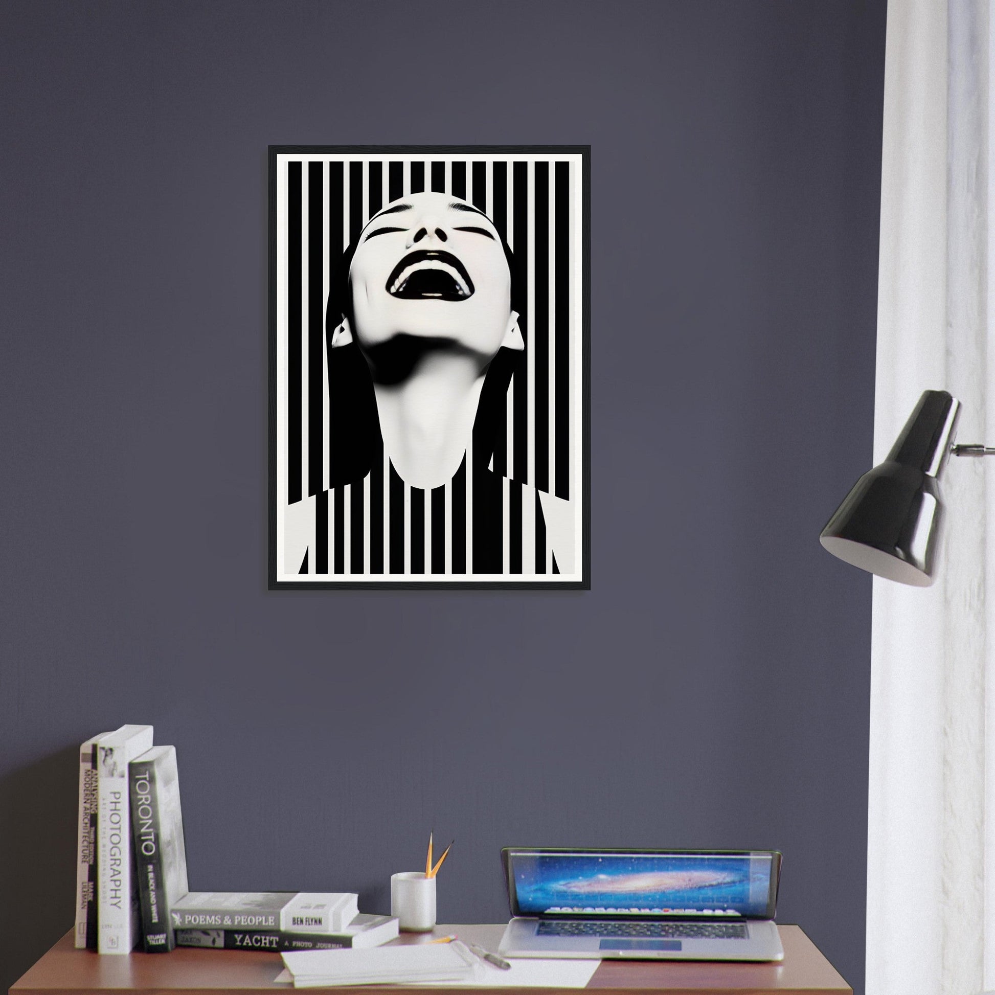 A black and white print of the Joy The Oracle Windows™ Collection, perfect as fashion wall art or a poster.
