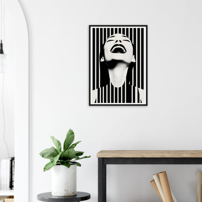 A black and white print of the Joy The Oracle Windows™ Collection, perfect as fashion wall art or a poster.