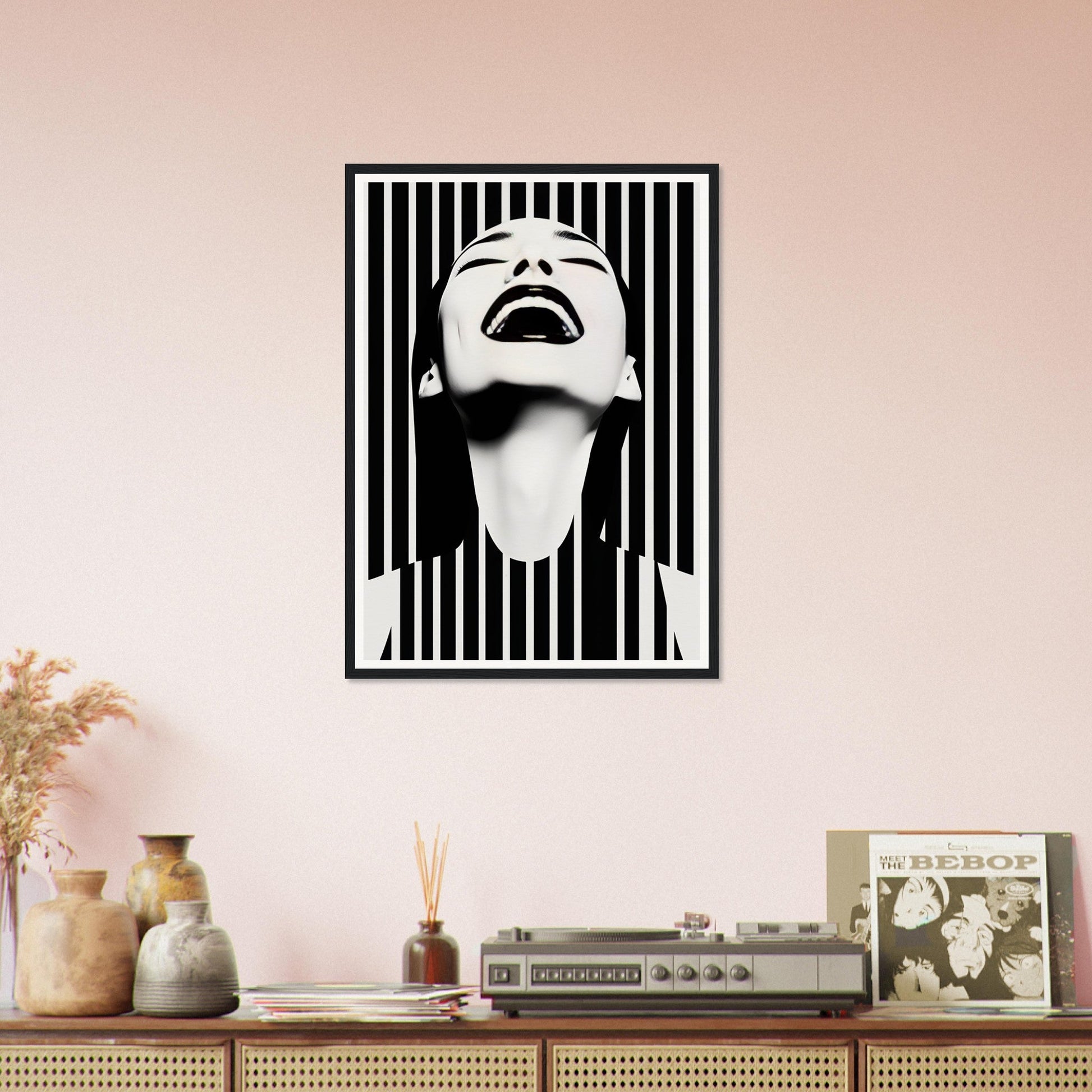 A black and white print of the Joy The Oracle Windows™ Collection, perfect as fashion wall art or a poster.