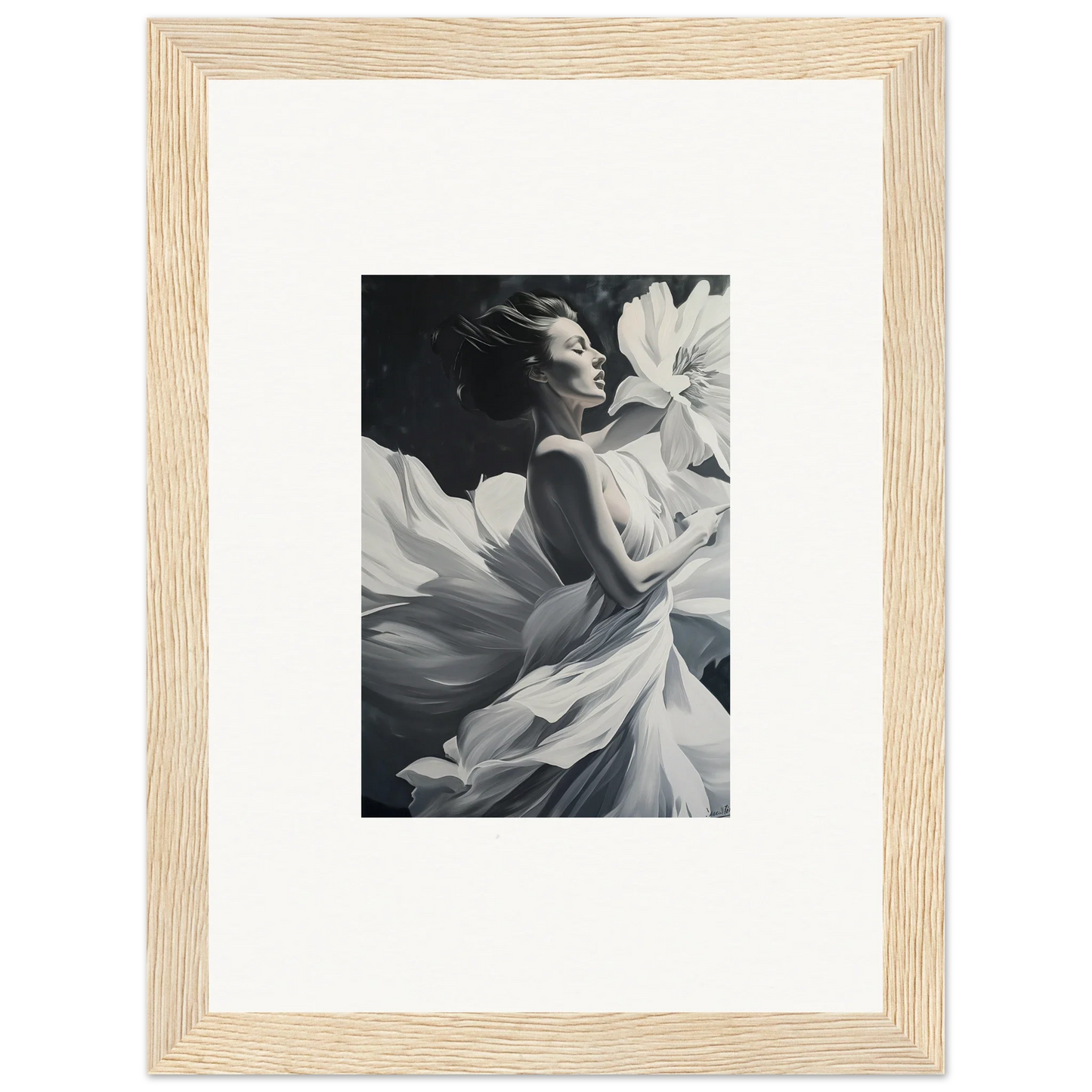 Black and white photograph of flowing fabric for Dreams Blossom room decor wall art