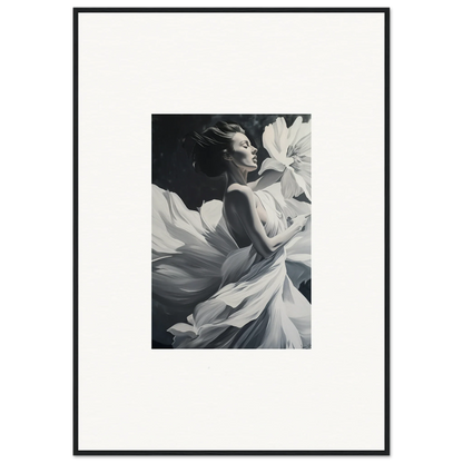 Black and white photograph of a person in flowing white fabric for dreamy room decor