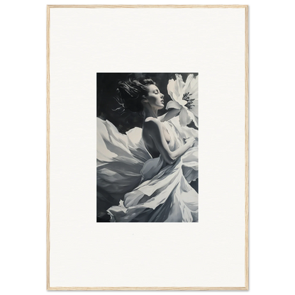 Black and white portrait with flowing fabric, perfect for Blush Reverie room decor