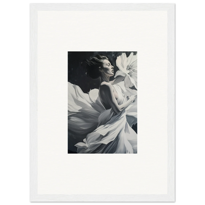 Black and white image of graceful motion in fabric for dreams blossom wall art decor