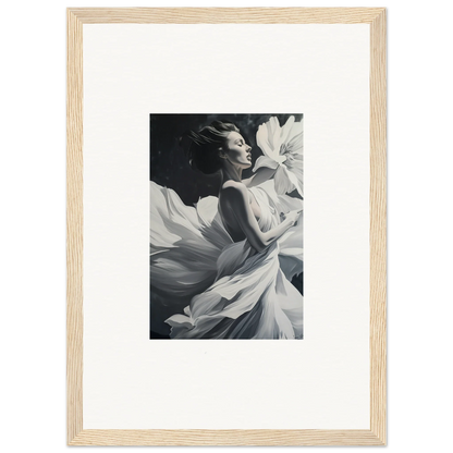 Black and white photo of a dynamic figure with flowing fabric, perfect for dreams blossom room decor