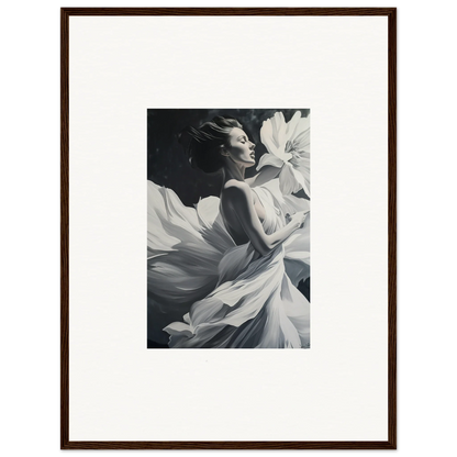 Black and white photo of a woman in flowing fabric, perfect for dreams blossom room decor