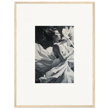 Black and white art of woman in flowing fabric for blush reverie room decor