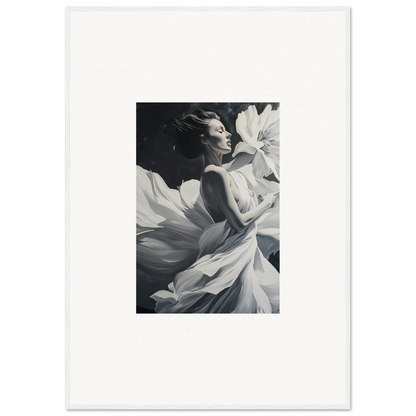 Black and white photo of a woman in flowing white fabric for dreams blossom wall art