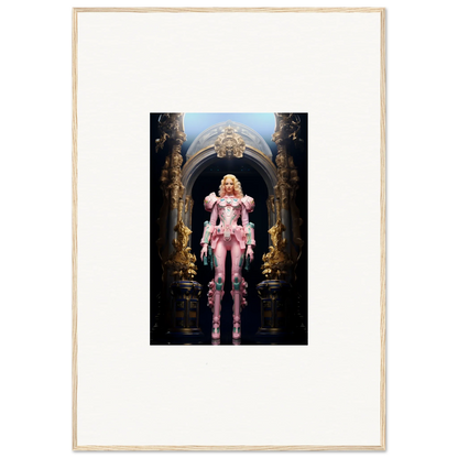 Blonde figure in pink armor framed wall art for Ethereal Pastry Vanguard room decor