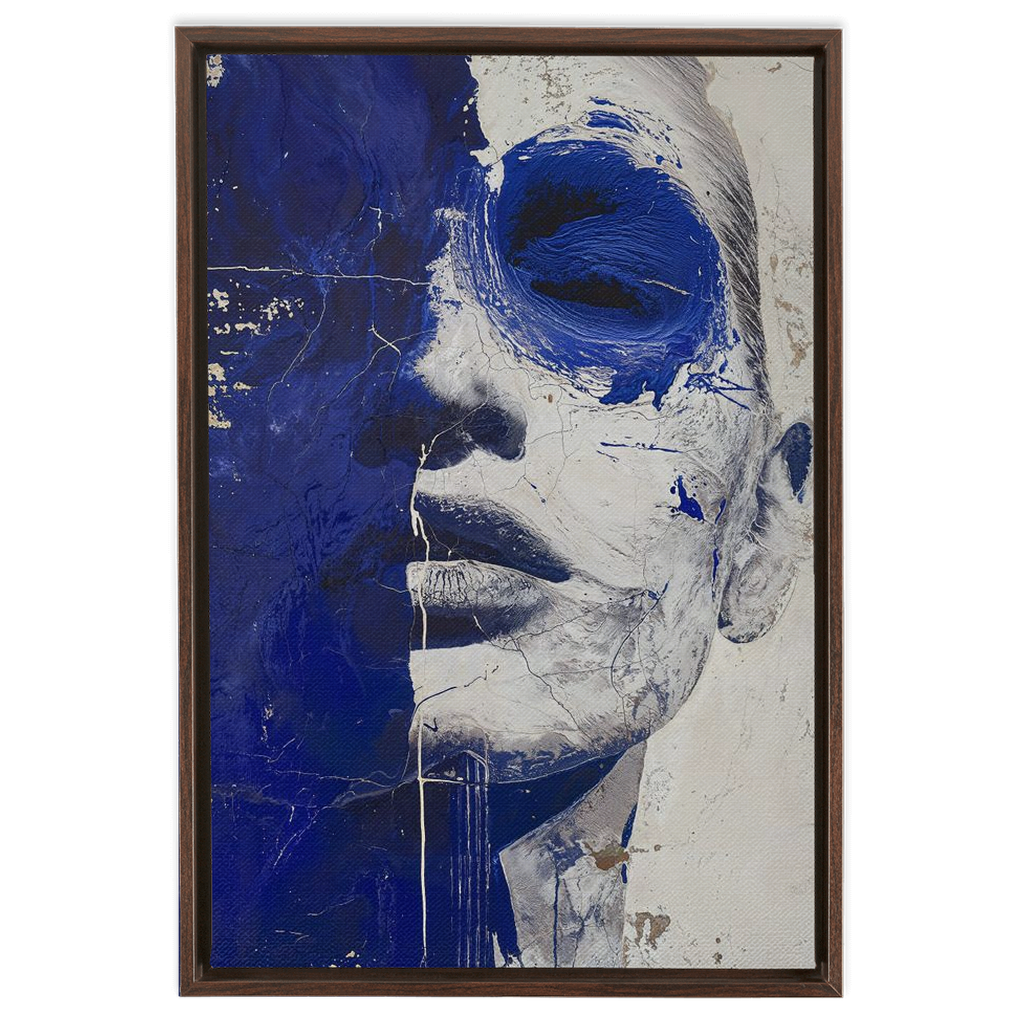 This unique piece beautifully captures the calm and serenity of a woman's face, enshrouded in shades of deep blue. The high-quality large, XXL canvas proudly displays intricate details, transformative expressions, and captivating elements. Encased in a robust frame to preserve this masterpiece for years to come. Perfect for adding an elegant touch to your home decor or as an exquisite gift for art enthusiasts.