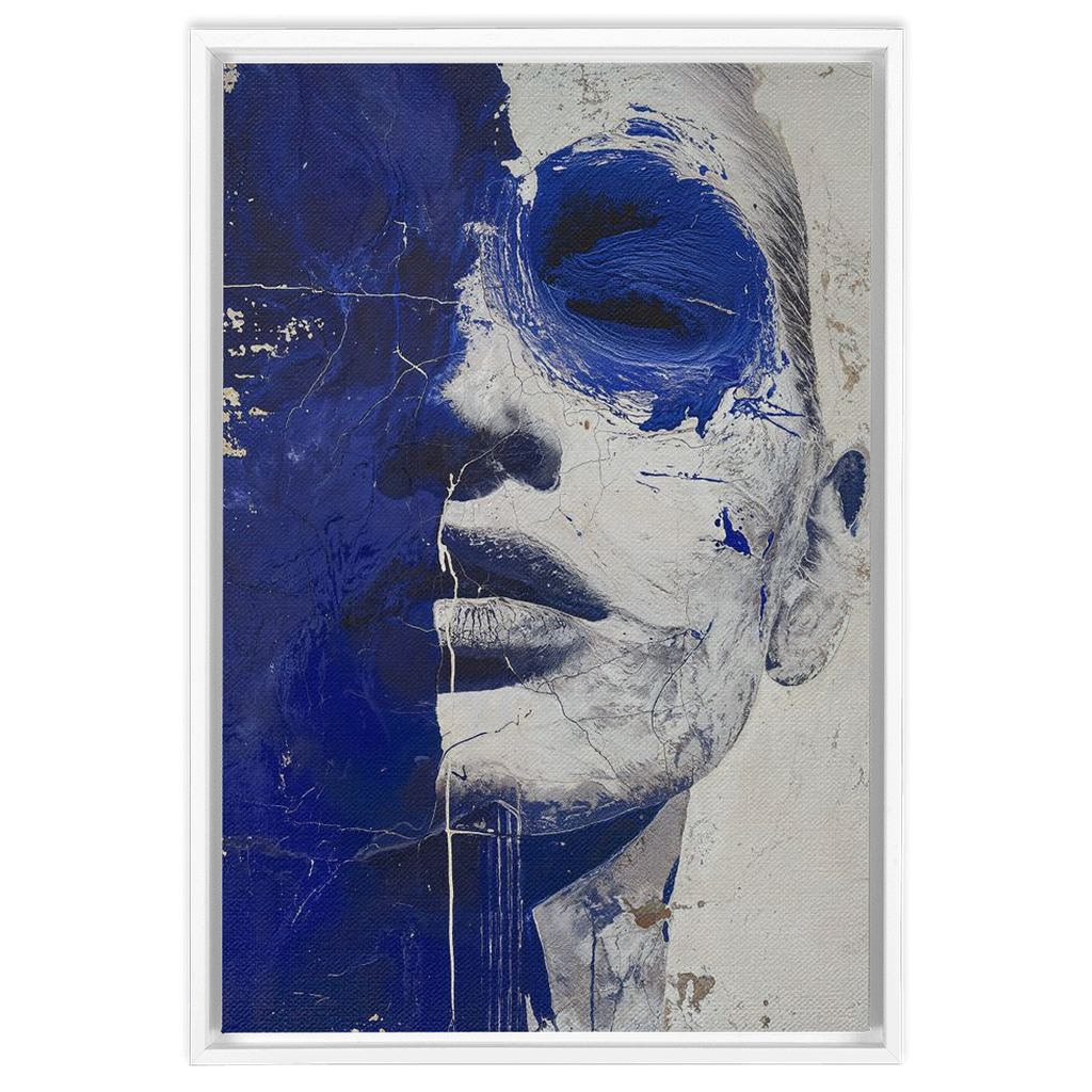 A Portrait In Deep Blue - XXL Framed Canvas Wraps of a woman's face.
