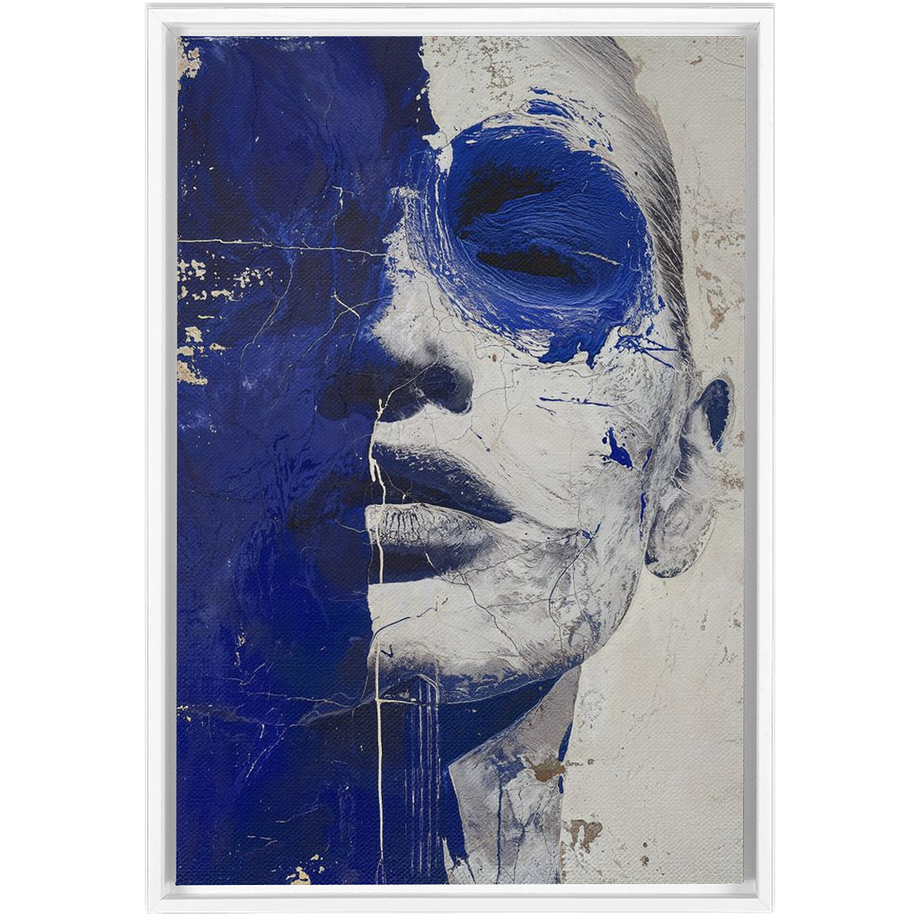 A Portrait In Deep Blue - XXL Framed Canvas Wraps of a woman's face.