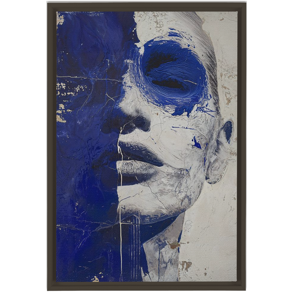 A Portrait In Deep Blue - XXL Framed Canvas Wraps, beautifully displayed in a hardwood frame.