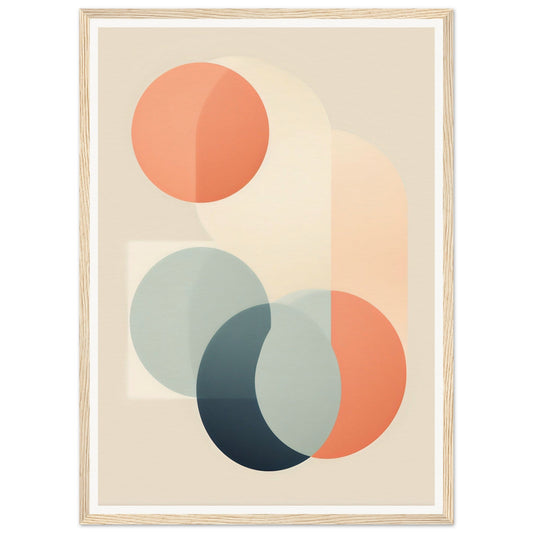 A framed Abstract Geometry D The Oracle Windows™ Collection art print with circles in a high-quality beige frame.