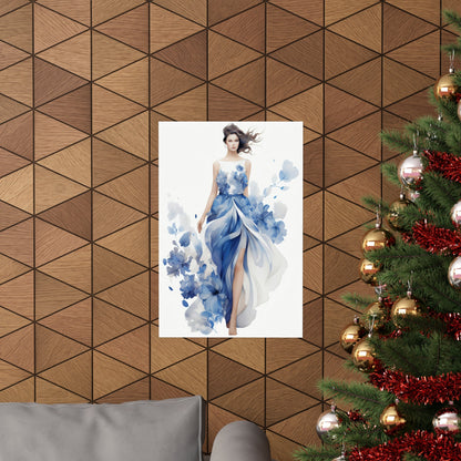 A christmas tree with a blue dress on it