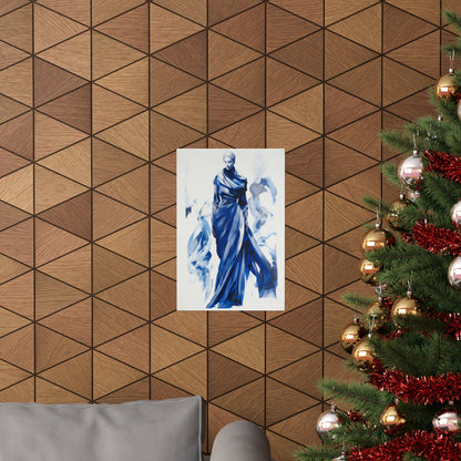 A christmas tree with a blue and white painting on it