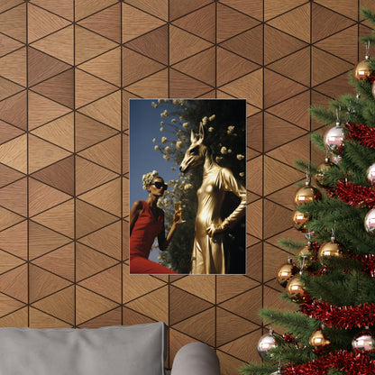 A christmas tree with a gold statue