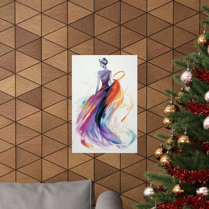 A christmas tree with a painting of a woman in a long dress