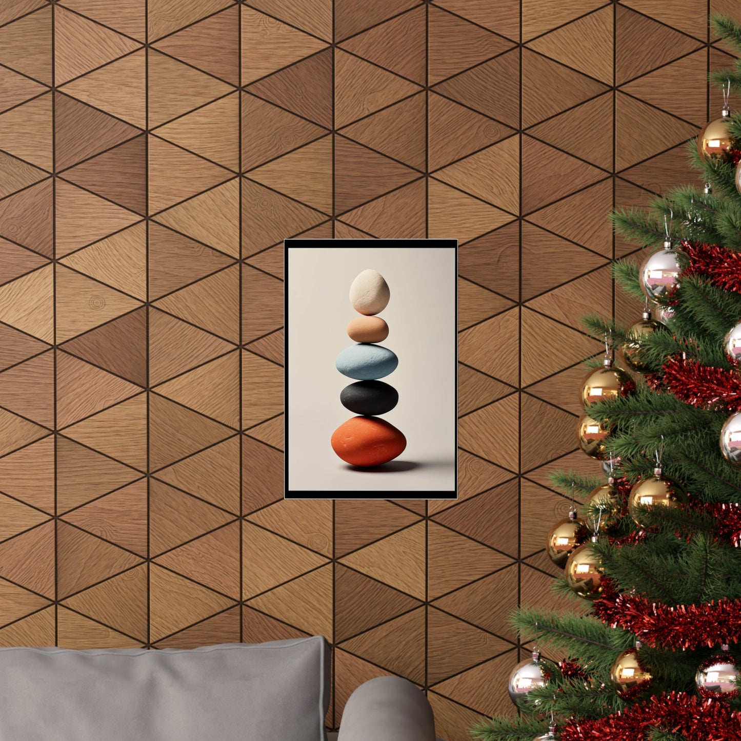 A christmas tree with a picture of a ball on it