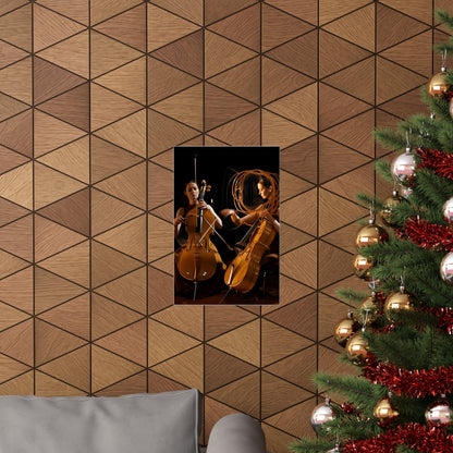 A christmas tree with a picture of a man playing a cello