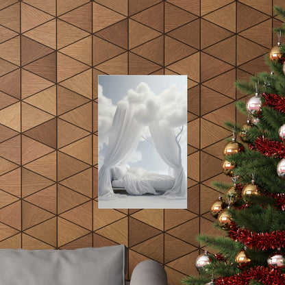 An image of a bed with a canopy, perfect for fashion wall art and high-quality AI generated art, from the a4 - VERTICAL FUTURE™ Lux Matte Poster Collection.