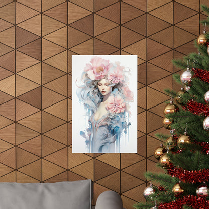 A christmas tree with a picture of a woman in a floral dress