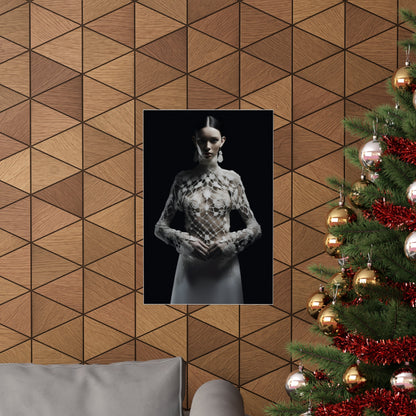 A christmas tree with a picture of a woman in a dress