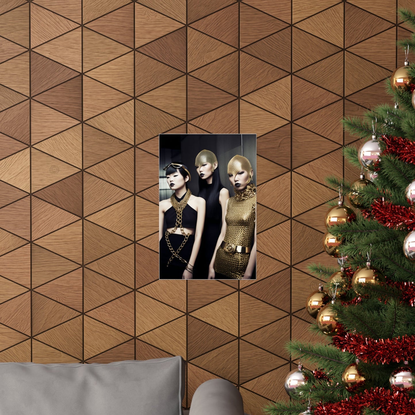 A christmas tree with a picture of a woman