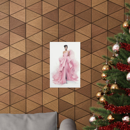 A christmas tree with a picture of a woman in a pink dress