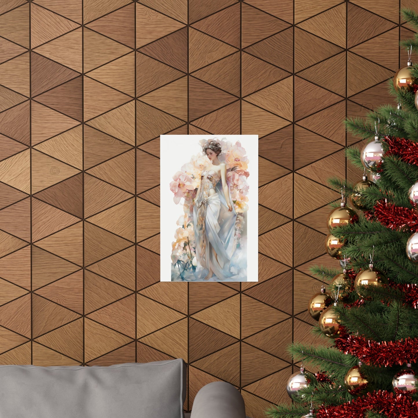 A christmas tree with a picture of a woman