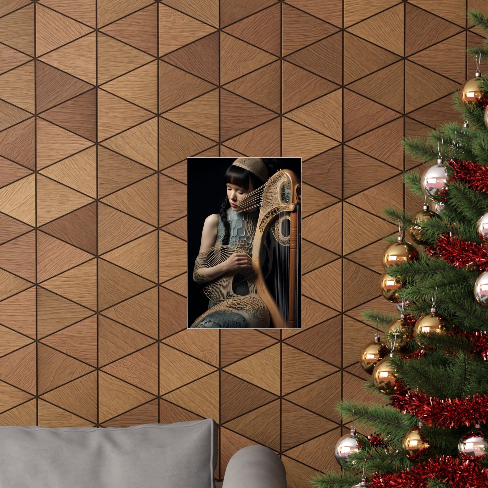 A christmas tree with a picture of a woman