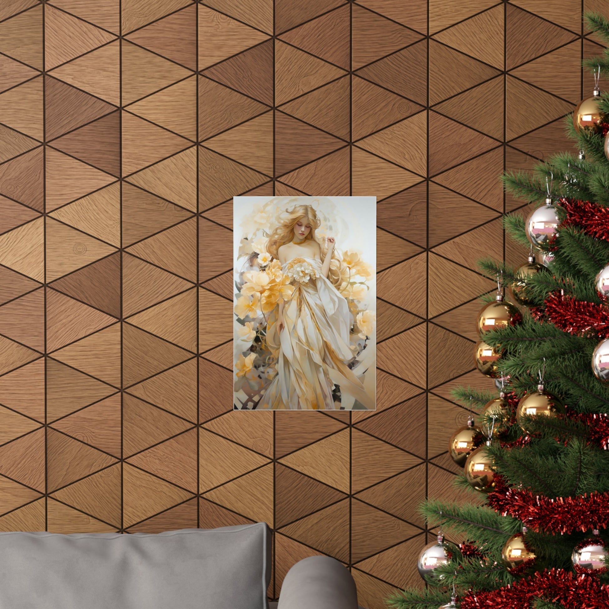 A christmas tree with a picture of a woman