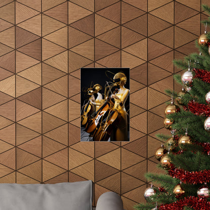 A christmas tree with a picture of a woman playing the violin